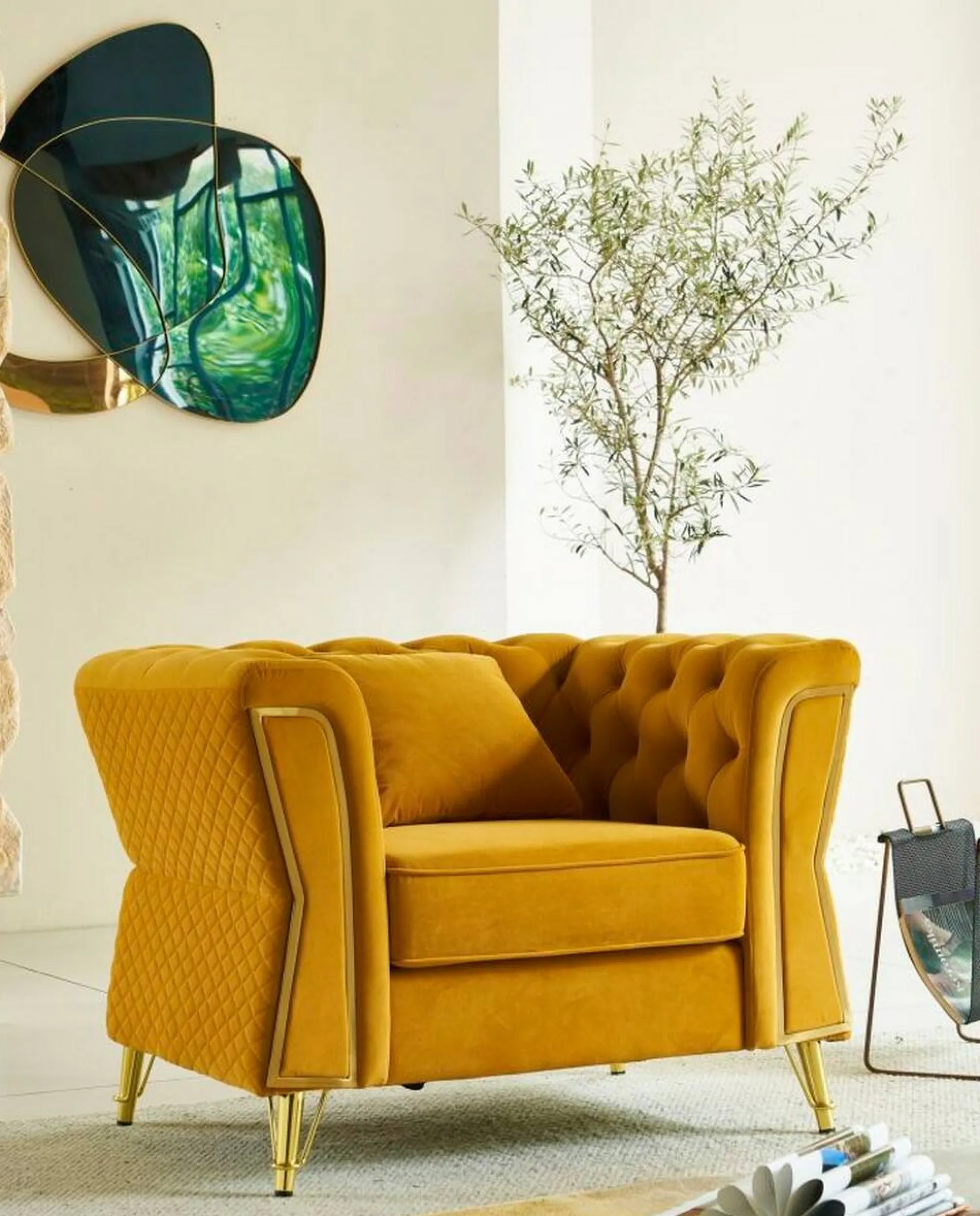 Poltrona Gabbiano, 104x83 h76 cm, Ocra e Oro<Dmora Clearance