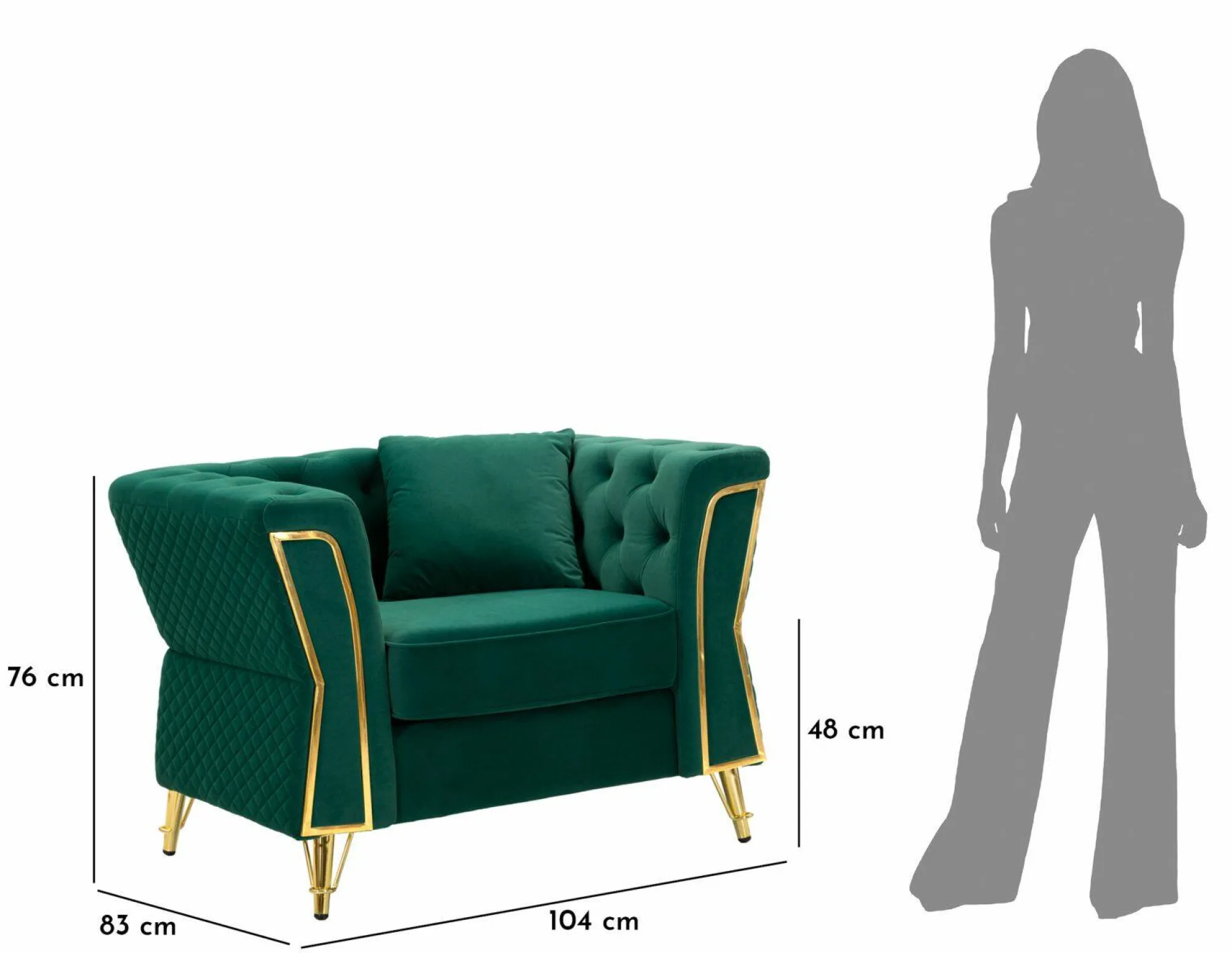 Poltrona Gabbiano, 104x83 h76 cm, Verde e Oro<Dmora Fashion