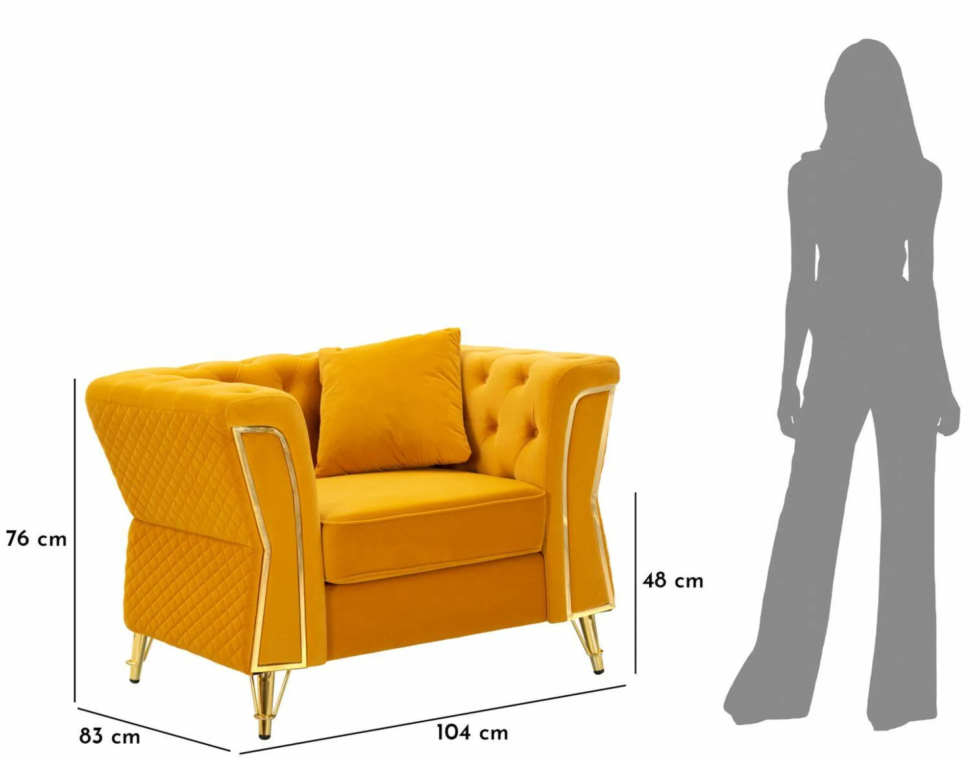Poltrona Gabbiano, 104x83 h76 cm, Ocra e Oro<Dmora Clearance