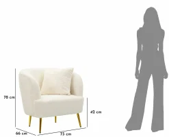Poltrona Landi, 73x66 h78 cm, Bianco e Oro<Dmora Clearance