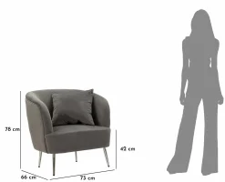 Poltrona Landi, 73x66 h78 cm, Grigio e Argento<Dmora Flash Sale