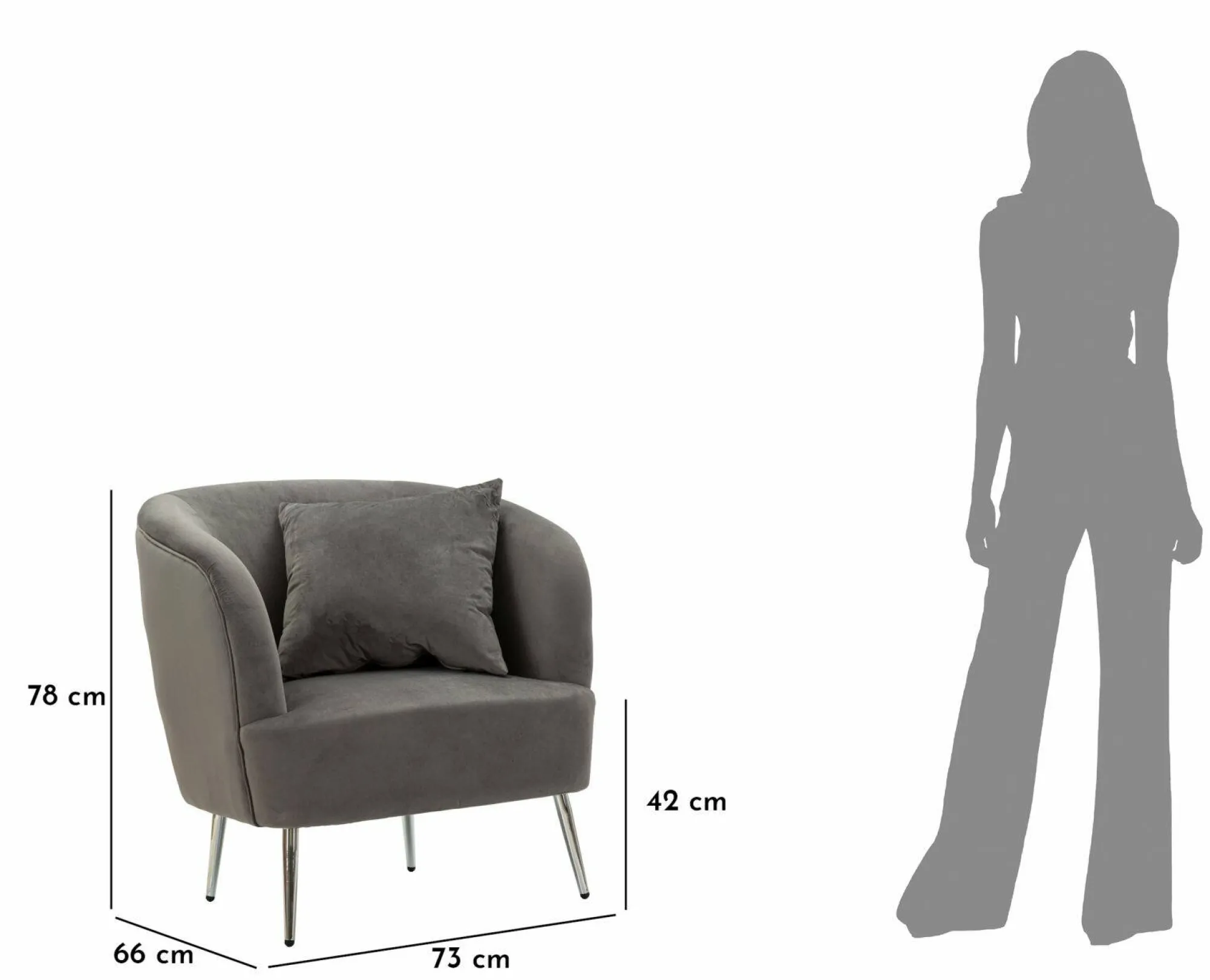 Poltrona Landi, 73x66 h78 cm, Grigio e Argento<Dmora Flash Sale