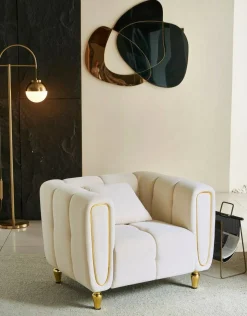 Poltrona Madama, 81x97 h71 cm, Crema e Oro<Dmora Online