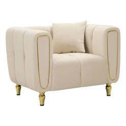 Poltrona Madama, 81x97 h71 cm, Crema e Oro<Dmora Online