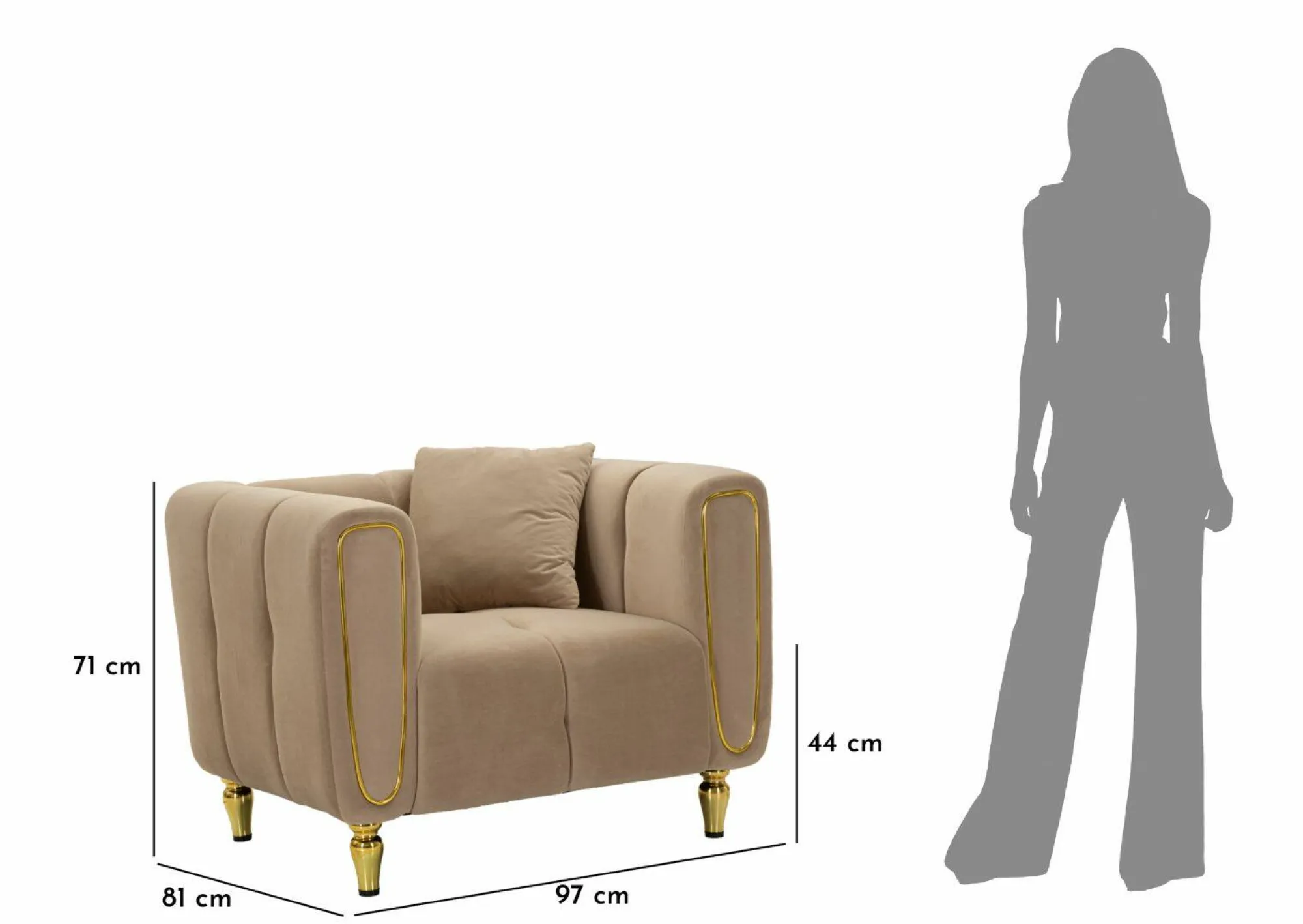 Poltrona Madama, 81x97 h71 cm, Grigio e Oro<Dmora Flash Sale