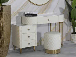 Pouf Erro, 36x36 h39 cm, Bianco e Oro<Dmora Flash Sale