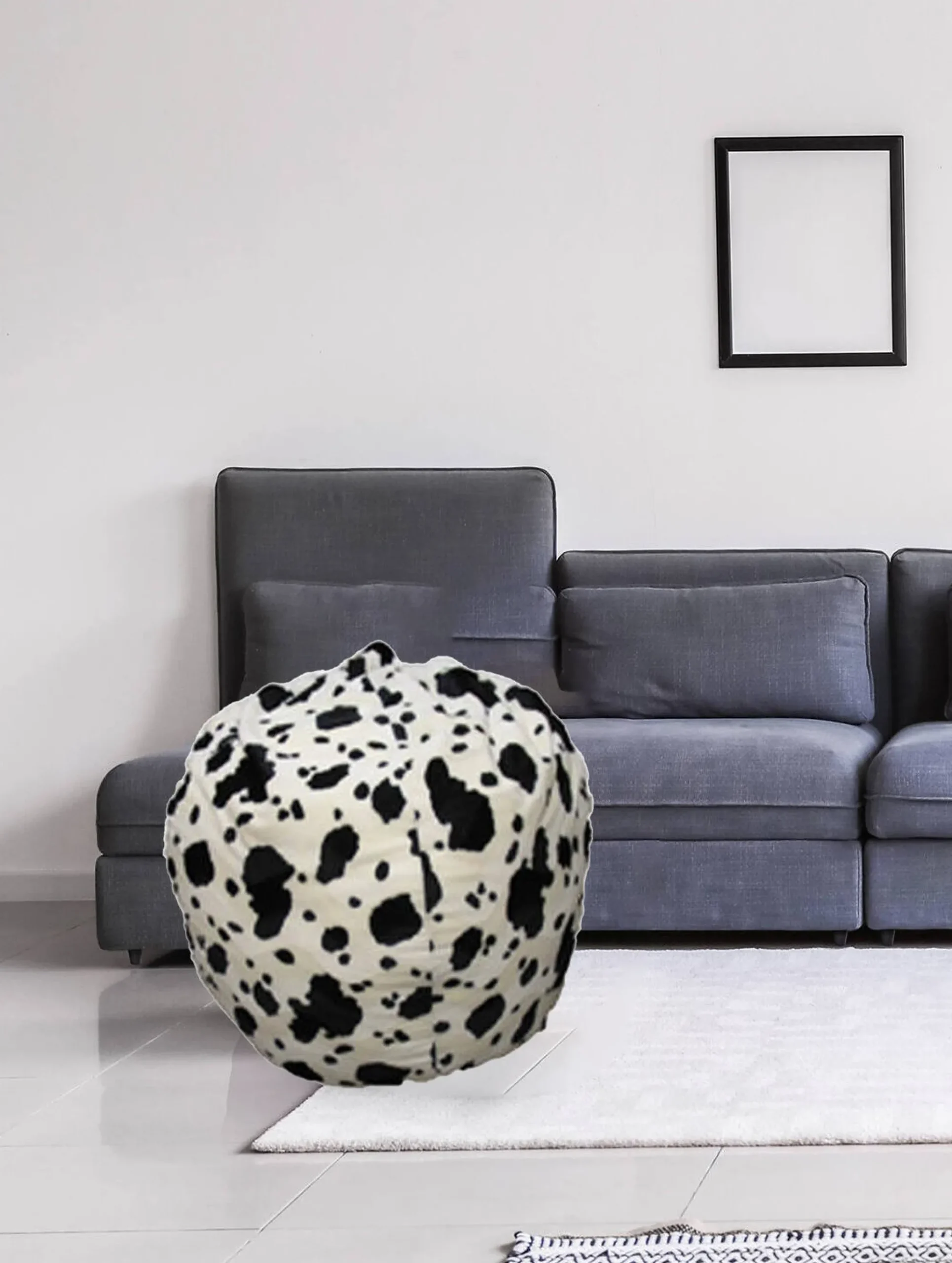 Pouf Lorenza, 80x80 h120 cm, Nero e Bianco, Fantasia a macchie<Dmora Best