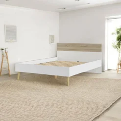 Rete letto singolo Avio, 146x197 h84 cm, Bianco e Quercia<Dmora Clearance