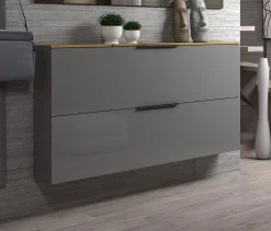 Scarpiera Achiko, 160x19h80 cm, Antracite lucido e Rovere<Dmora Best Sale