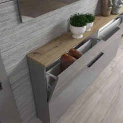 Scarpiera Achiko, 160x19h80 cm, Antracite lucido e Rovere<Dmora Best Sale