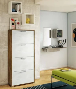 Scarpiera Adeindein, 67x28h147 cm, Bianco e Rovere<Dmora Cheap