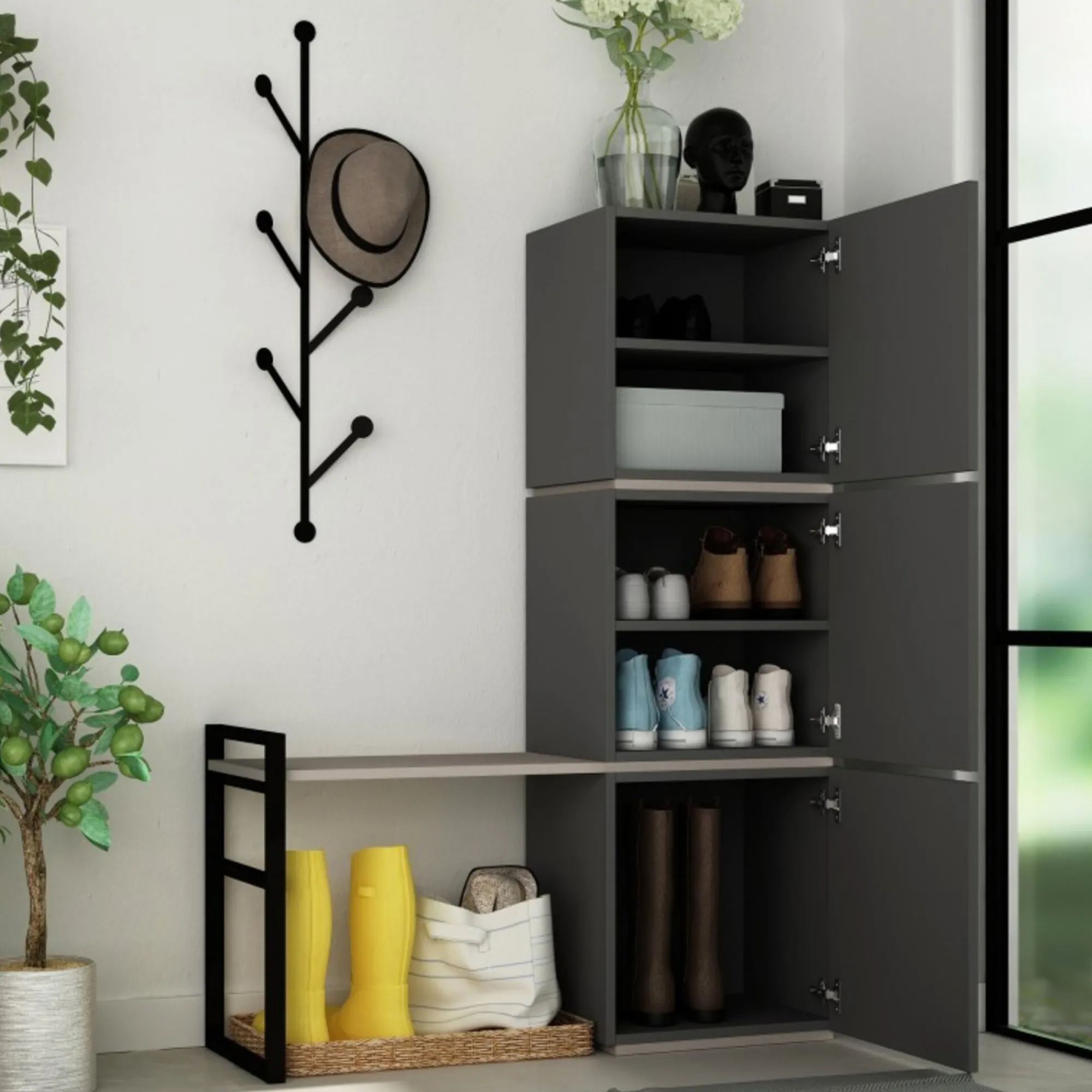 Scarpiera Akoni, 109x39 h149 cm, Antracite e Quercia<Dmora Best Sale