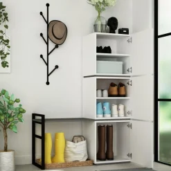 Scarpiera Akoni, 109x39 h149 cm, Bianco e Antracite<Dmora Flash Sale
