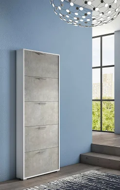 Scarpiera Amigo, 67x18h184 cm, Cemento e Bianco<Dmora Cheap