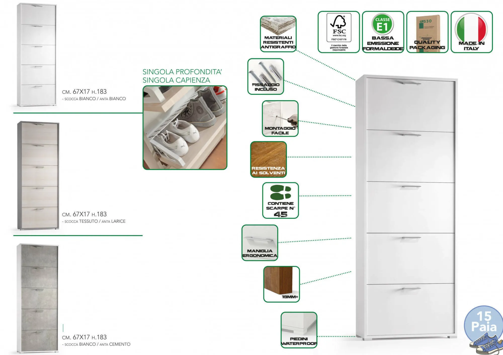 Scarpiera Amigo, 67x18h184 cm, Cemento e Bianco<Dmora Cheap