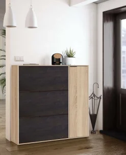 Scarpiera Ammour, 106x22h115 cm, Rovere e Nero<Dmora Best Sale