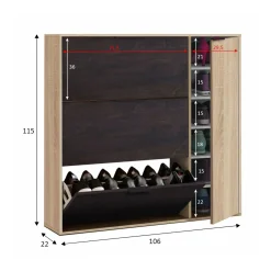 Scarpiera Ammour, 106x22h115 cm, Rovere e Nero<Dmora Best Sale