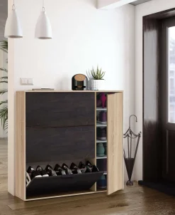 Scarpiera Ammour, 106x22h115 cm, Rovere e Nero<Dmora Best Sale