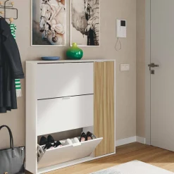 Scarpiera Angor, 105x24h112 cm, Rovere e Bianco lucido<Dmora Fashion