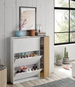 Scarpiera Angor, 105x24h112 cm, Rovere e Bianco lucido<Dmora Fashion