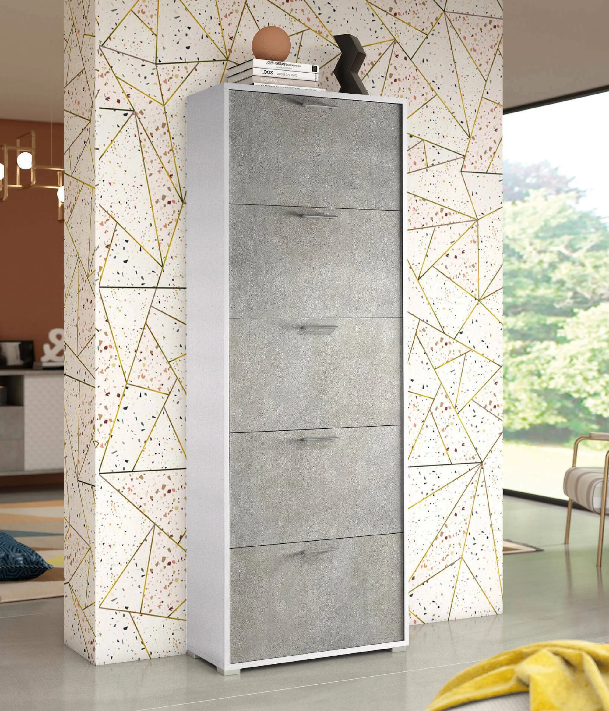 Scarpiera Anina, 67x28h183 cm, Bianco e Cemento<Dmora Outlet