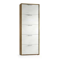 Scarpiera Anina, 67x28h183 cm, Bianco e Rovere<Dmora Clearance