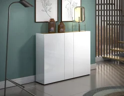 Scarpiera Anir, 145x35h115 cm, Bianco lucido e Rovere<Dmora Shop