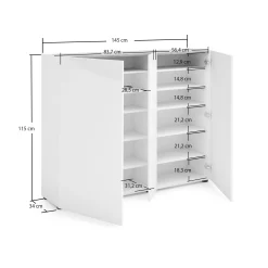 Scarpiera Anir, 145x35h115 cm, Bianco lucido e Rovere<Dmora Shop