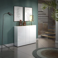 Scarpiera Anir, 145x35h115 cm, Bianco lucido e Rovere<Dmora Shop