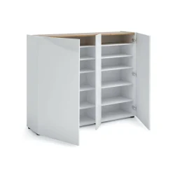 Scarpiera Anir, 145x35h115 cm, Bianco lucido e Rovere<Dmora Shop