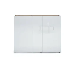 Scarpiera Anir, 145x35h115 cm, Bianco lucido e Rovere<Dmora Shop