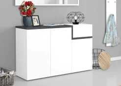 Scarpiera Anist, cm 120x40h80, Bianco lucido e Ardesia<Dmora Hot