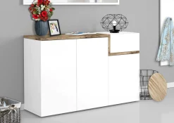 Scarpiera Anist, cm 120x40h80, Bianco lucido e Acero<Dmora Hot