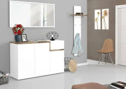 Scarpiera Anist, cm 120x40h80, Bianco lucido e Acero<Dmora Hot
