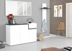 Scarpiera Anist, cm 120x40h80, Bianco lucido e Ardesia<Dmora Hot