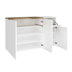 Scarpiera Anist, cm 120x40h80, Bianco lucido e Acero<Dmora Hot