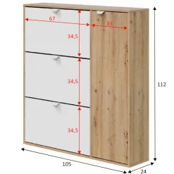 Scarpiera Anuk, 105x24h112 cm, Bianco e Rovere<Dmora Discount