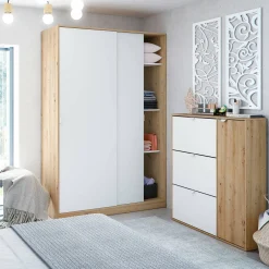 Scarpiera Anuk, 105x24h112 cm, Bianco e Rovere<Dmora Discount