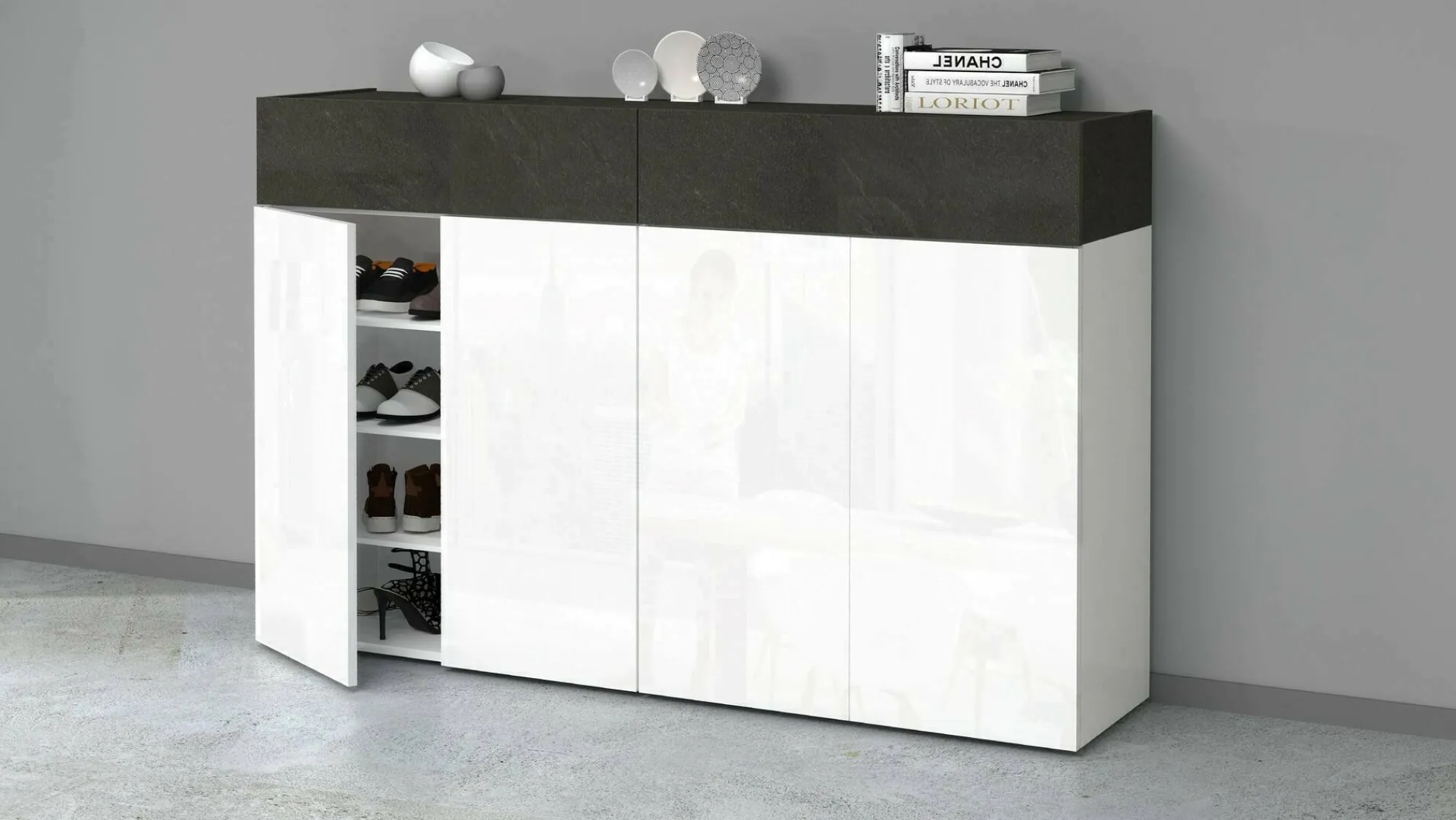 Scarpiera Are, 154x38h100 cm, Bianco e<Dmora Hot
