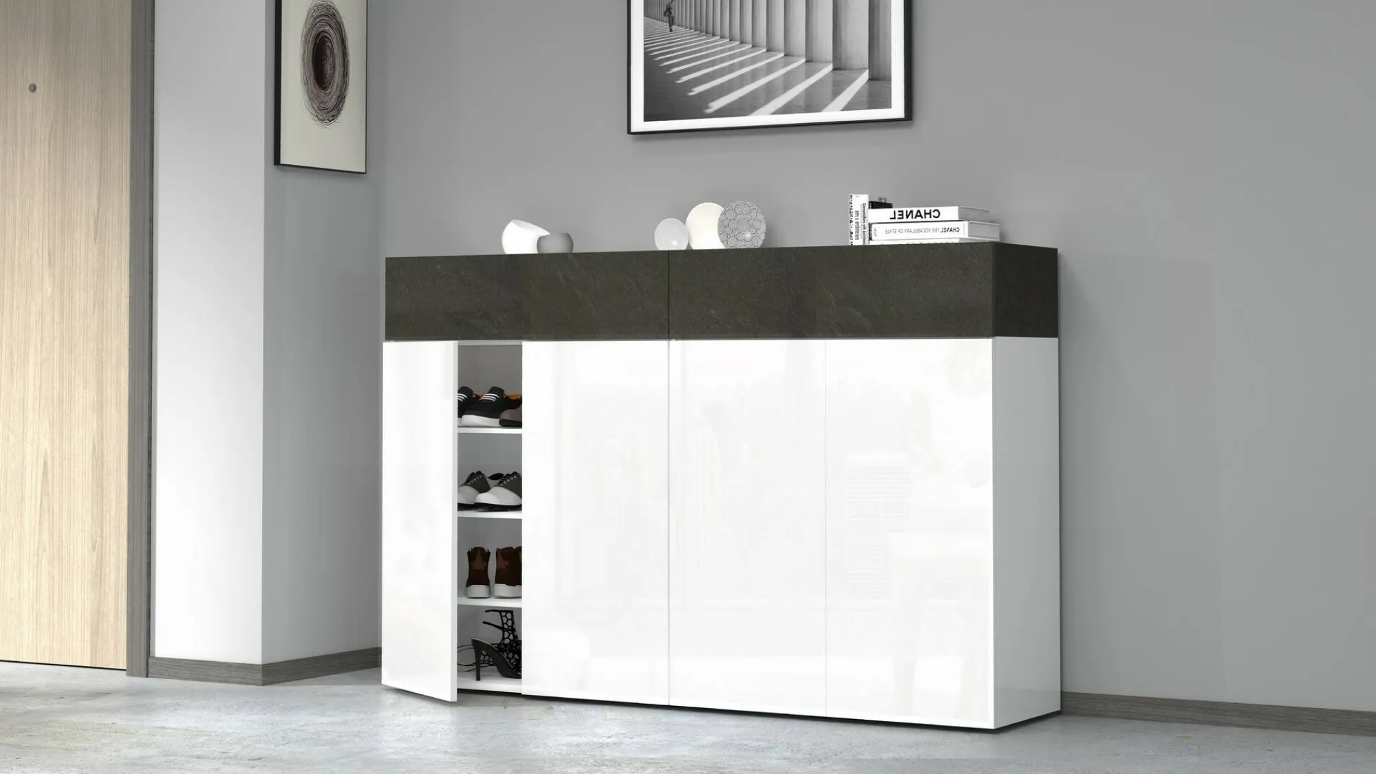 Scarpiera Are, 154x38h100 cm, Bianco e<Dmora Hot
