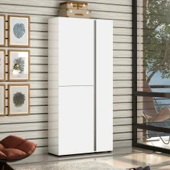 Scarpiera Arthus, 91x33h196 cm, Bianco lucido e Antracite<Dmora Outlet
