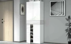 Scarpiera Asklol, 76x38h200 cm, Bianco effetto larice<Dmora Online