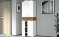 Scarpiera Asklol, 76x38h200 cm, Bianco e Rovere<Dmora Online