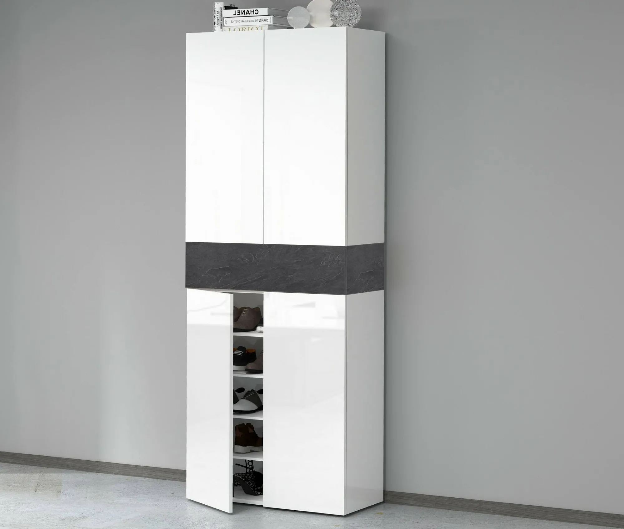 Scarpiera Asklol, 76x38h200 cm, Bianco e Ardesia<Dmora Fashion