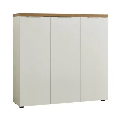 Scarpiera Aspidistra, 122x34h115 cm, Bianco lucido e Rovere<Dmora Shop