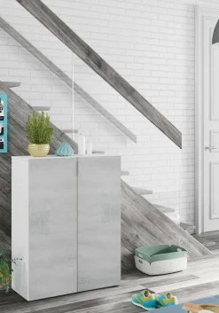 Scarpiera Athenodora, 70x36h103 cm, Cemento e Bianco<Dmora Fashion