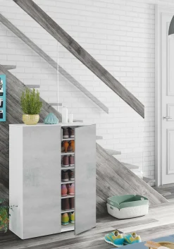 Scarpiera Athenodora, 70x36h103 cm, Cemento e Bianco<Dmora Fashion