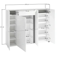 Scarpiera Aureliano, 149x33h115 cm, Bianco lucido e Antracite<Dmora New