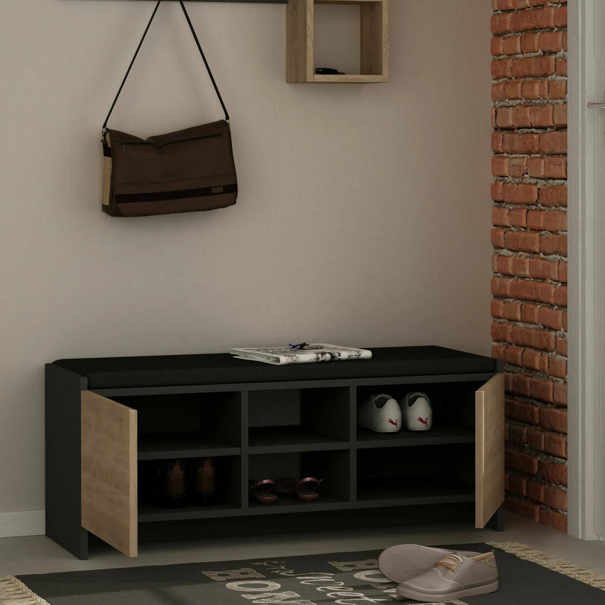 Scarpiera Axar, 110x37h43 cm, Antracite e Rovere<Dmora Cheap