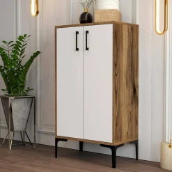 Scarpiera Axarix, 60x35h111 cm, Noce e Bianco<Dmora Best Sale
